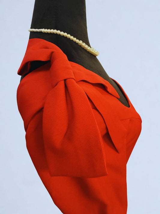 True scarlet red LEENA McDUGAL Structured Square-Neck Bow Gown