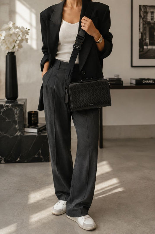 Christian Dior Black and Gray Diamond Lingot Crossbody bag