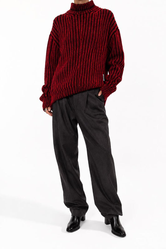 Crimson Red/Black Balenciaga Oversized Mock Neck Sweater, 34