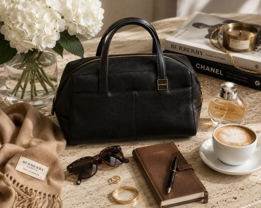 black Burberry boston satchel bag
