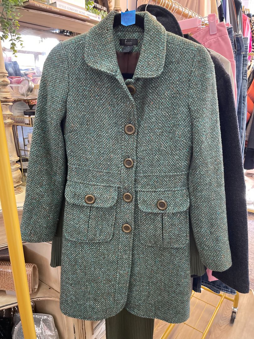green Frenchi tweed coat, XS