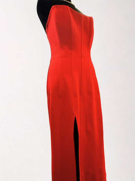 crimson red Lexi structured strapless gown