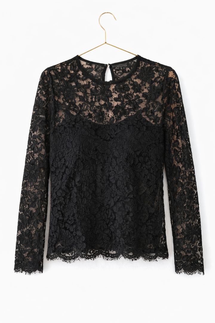 J.Crew Black Floral Lace Blouse L