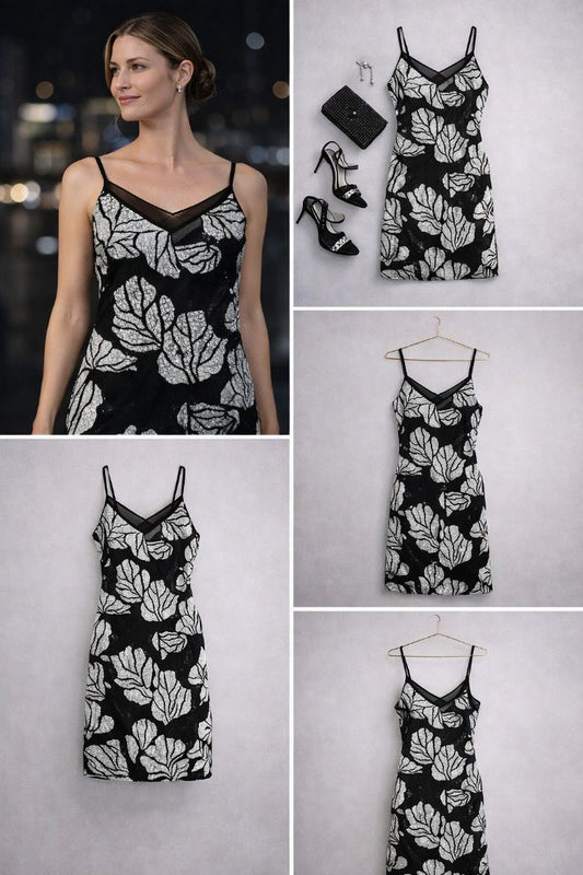 black and white White house black market sequined dress