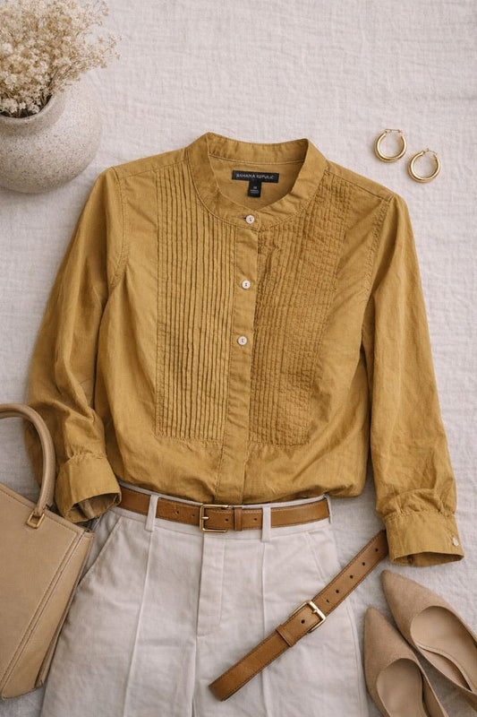 beige Banana Republic no collar cotton shirt