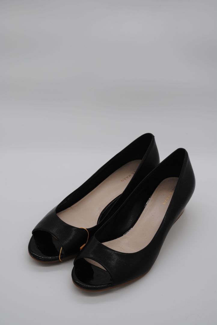 Side view of Cole Haan peep-toe heels