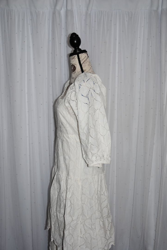white anthropologie/ MAEVE Maeve square neck tiered lace midi dress, M