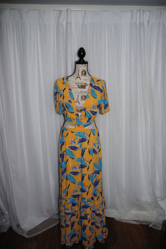 yellow / blue Lilly's Kloset Your Favorite Flower Maxi Dress, L