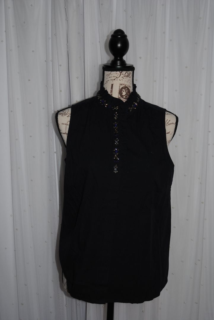navy J Crew Collection button-up shirt with embellishments, S