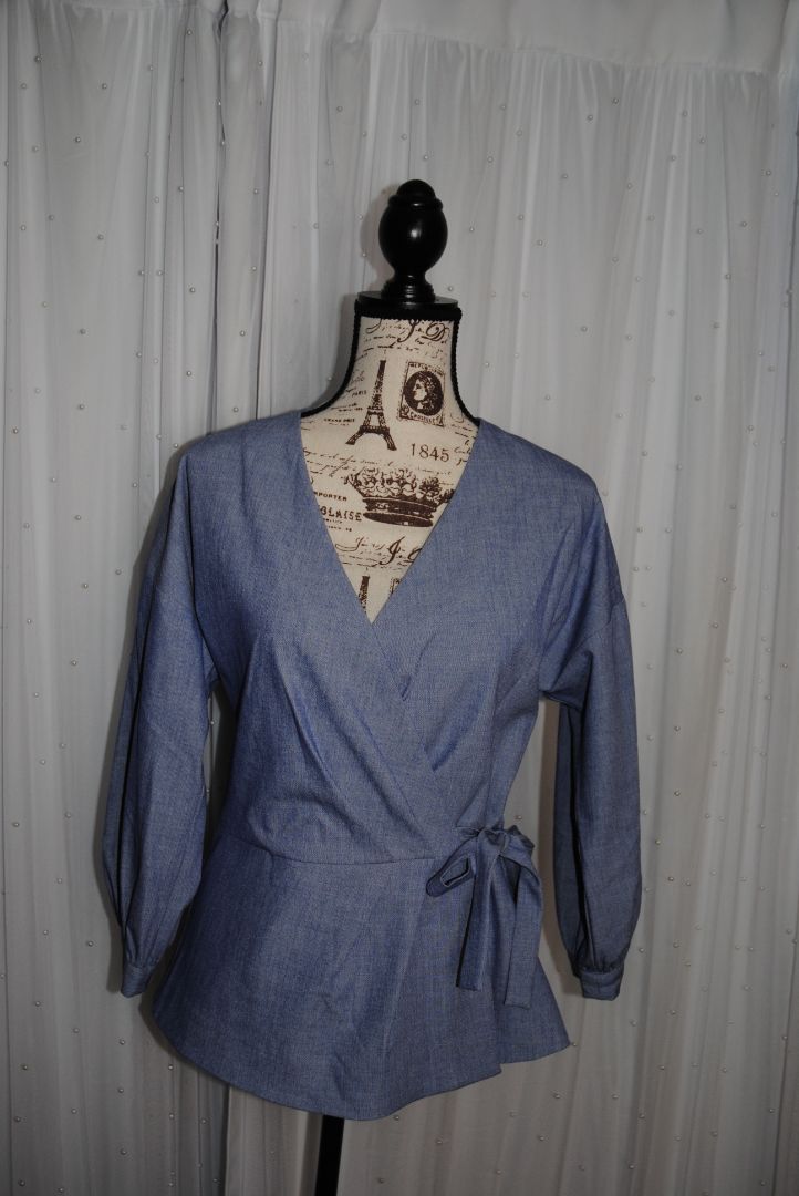 Chambray Halogen Chambray Wrap Shirt Jacket Side Tie, S