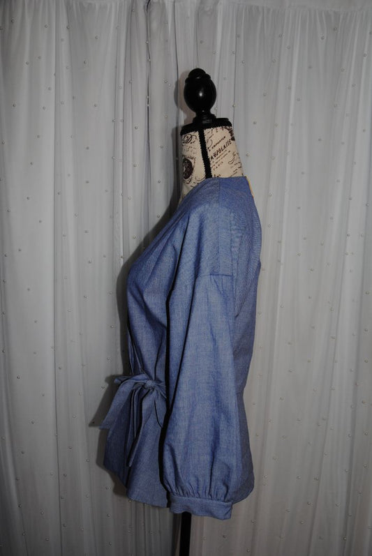 Chambray Halogen Chambray Wrap Shirt Jacket Side Tie, S