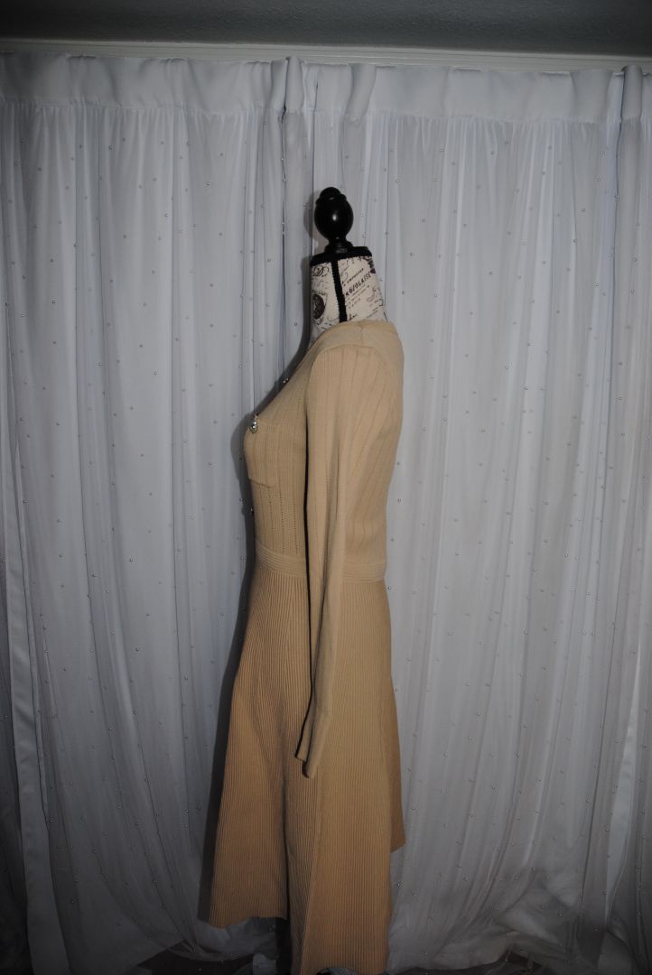 Beige Gracia Quilted A-Line Midi Dress NWT, M