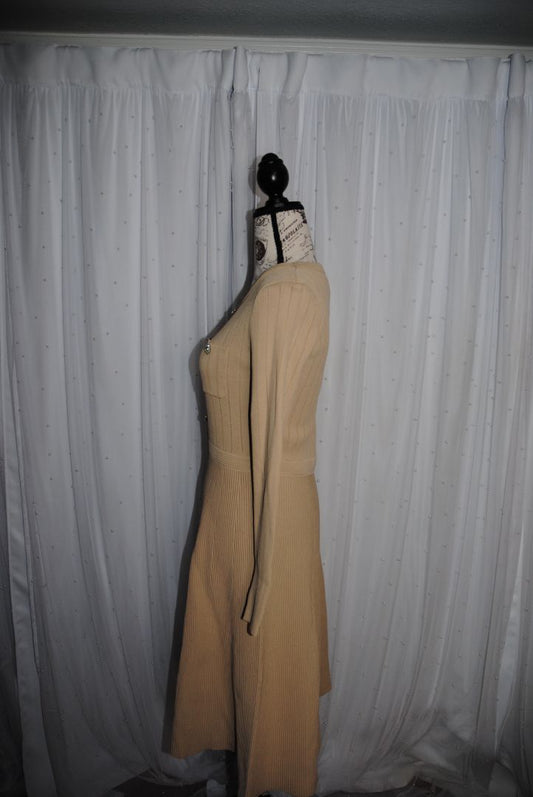 Beige Gracia Quilted A-Line Midi Dress NWT, M