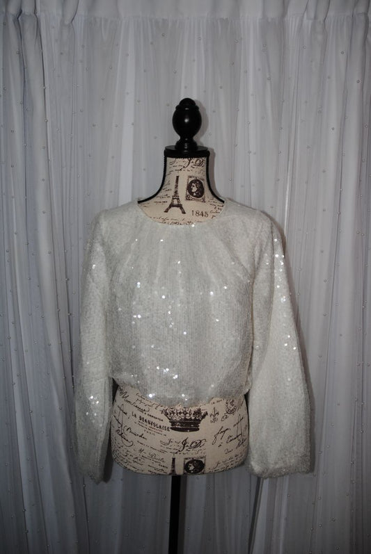 white WAYF sequin cropped long sleeve top NWT, S
