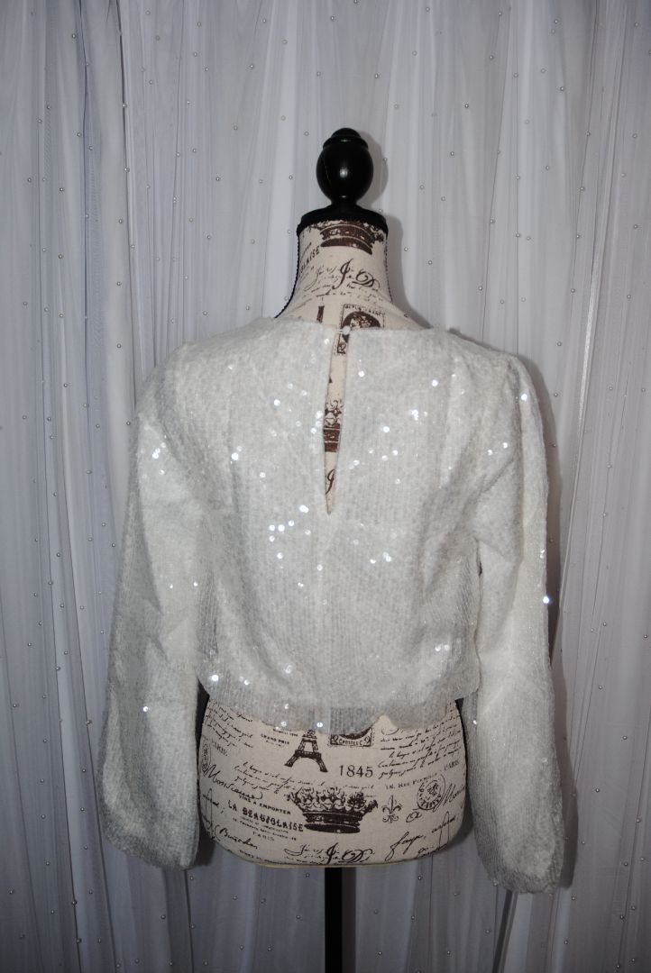 white WAYF sequin cropped long sleeve top NWT, S