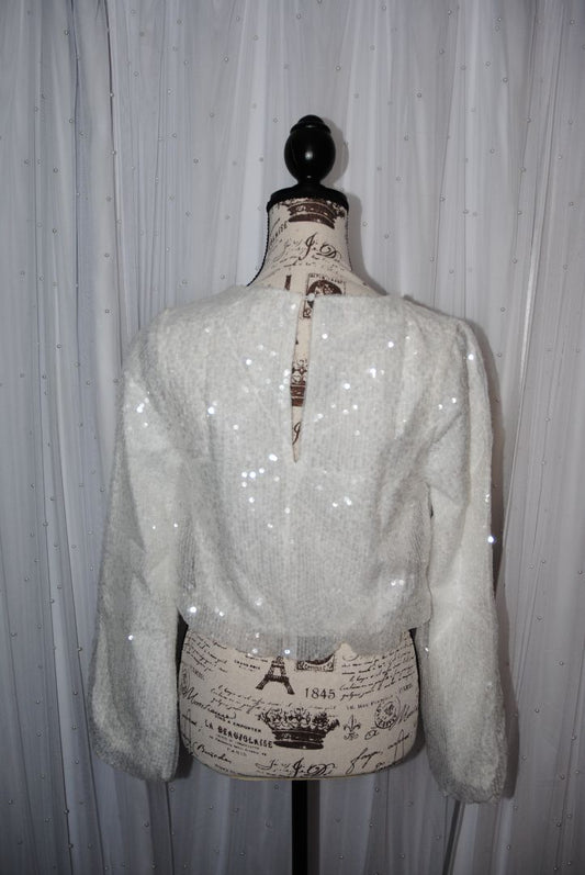 white WAYF sequin cropped long sleeve top NWT, S