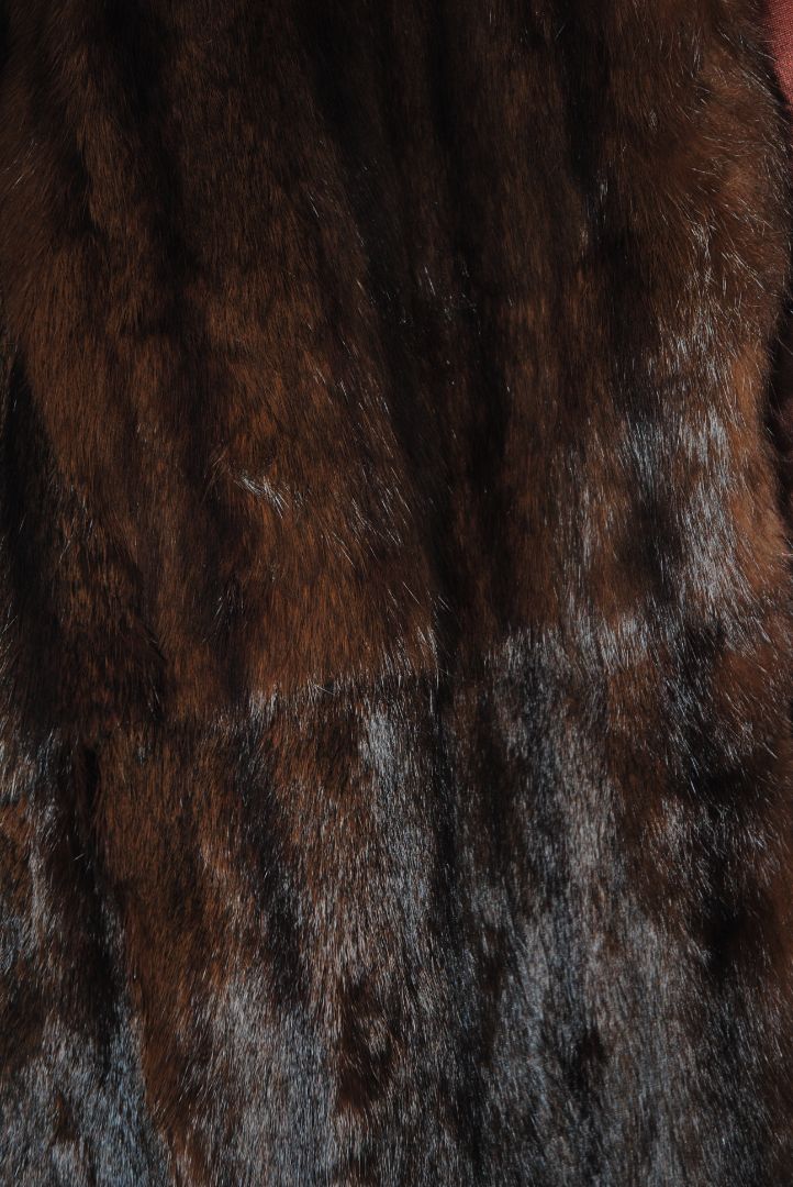Brown Kerry Brooke Fashions mink bolero, Length: 22 in Bust (flat): 19.5 in Sleeve Length: 13 in Shoulder to Shoulder: 16 in
