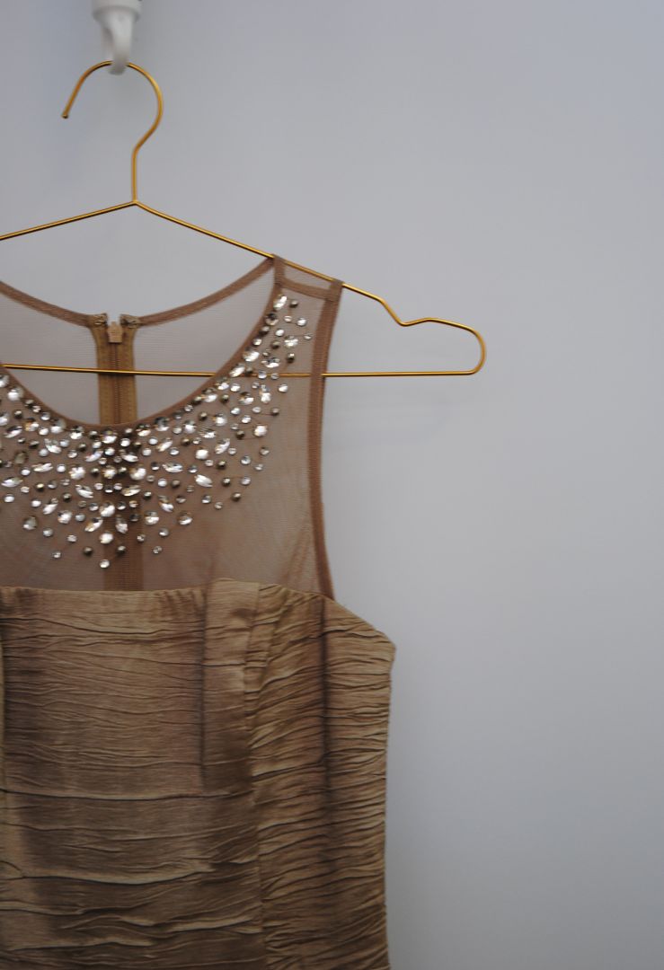 champagne taupe Julianna's Luxe Eliza J Embellished Mesh-Neck Cocktail Dress, 6