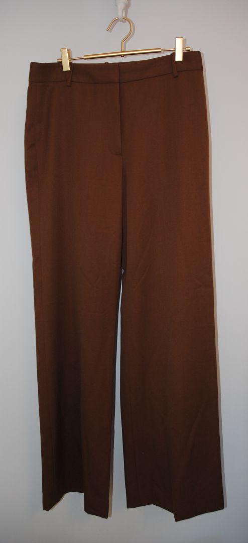 warm chestnut brown Nili Lotan high waisted wide leg pants, 10