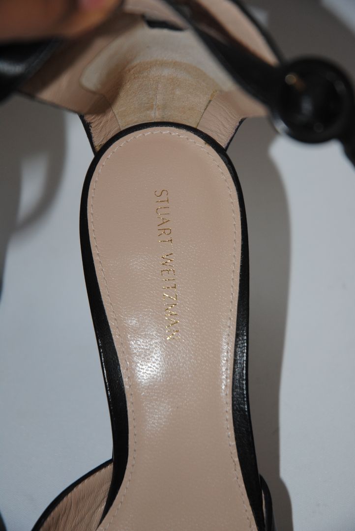 black Stuart Weitzman strappy closed toe heels, 7.5