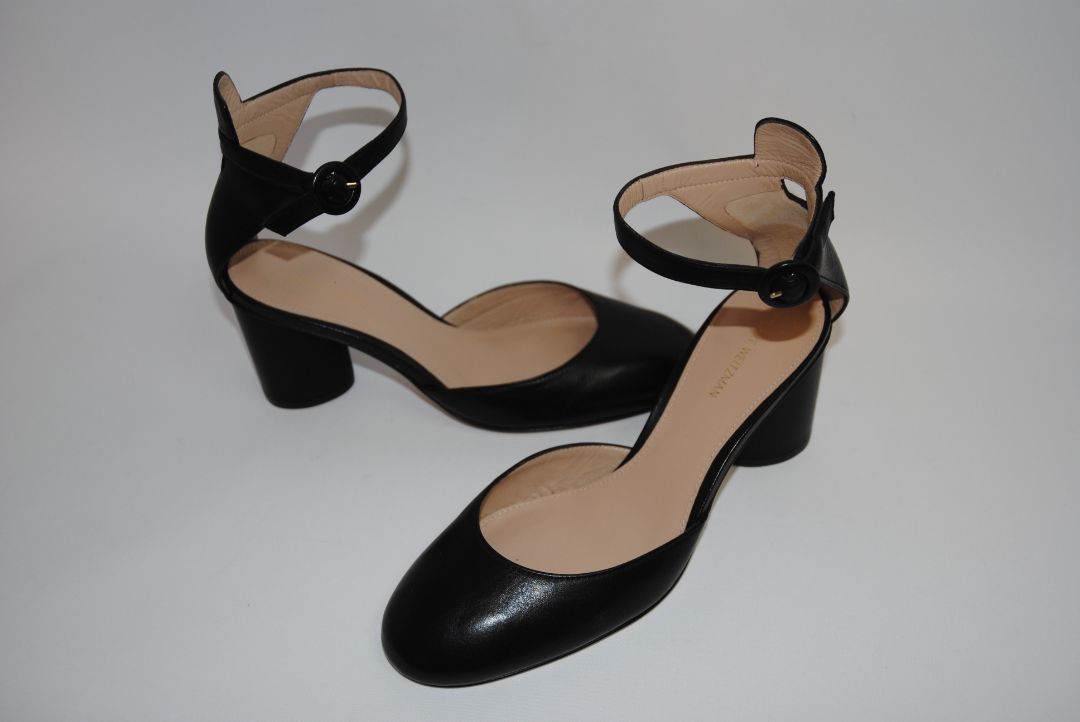 black Stuart Weitzman strappy closed toe heels, 7.5