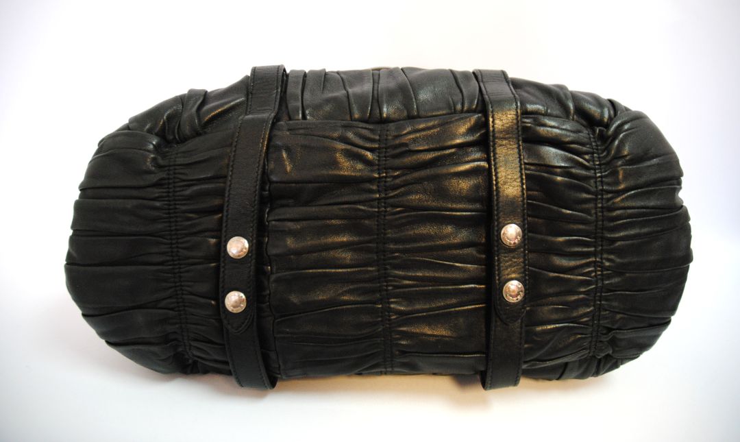 black Prada Matelasse Napa leather tote, Length: 15 in (38 cm) Height: 11 in (28 cm) Depth: 6 in (15 cm) Handle Drop: 5.5 in Strap Drop (if included): 18–22 in