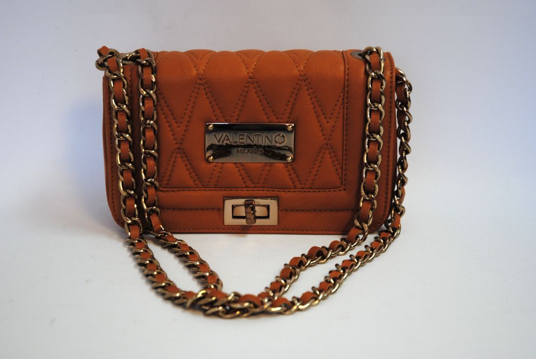 tan Valentino Milano milano quilted flap shoulder bag, Length: 9.5 in Height: 6.5 in Depth: 3 in Strap Drop (Double): 11 in Strap Drop (Single/Crossbody): 21 in