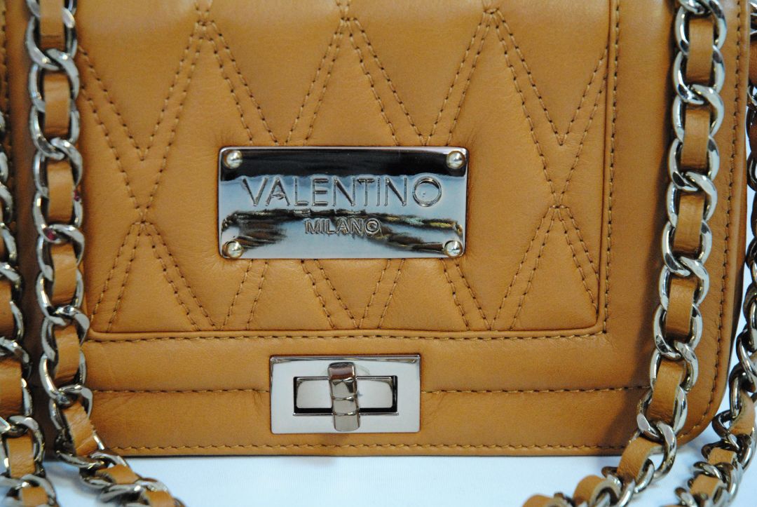 tan Valentino Milano milano quilted flap shoulder bag, Length: 9.5 in Height: 6.5 in Depth: 3 in Strap Drop (Double): 11 in Strap Drop (Single/Crossbody): 21 in