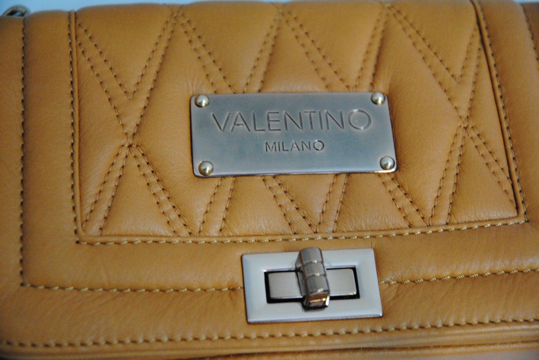 tan Valentino Milano milano quilted flap shoulder bag, Length: 9.5 in Height: 6.5 in Depth: 3 in Strap Drop (Double): 11 in Strap Drop (Single/Crossbody): 21 in