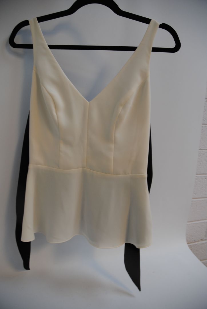 black and white Amanda Uprichard v neck peplum top, S