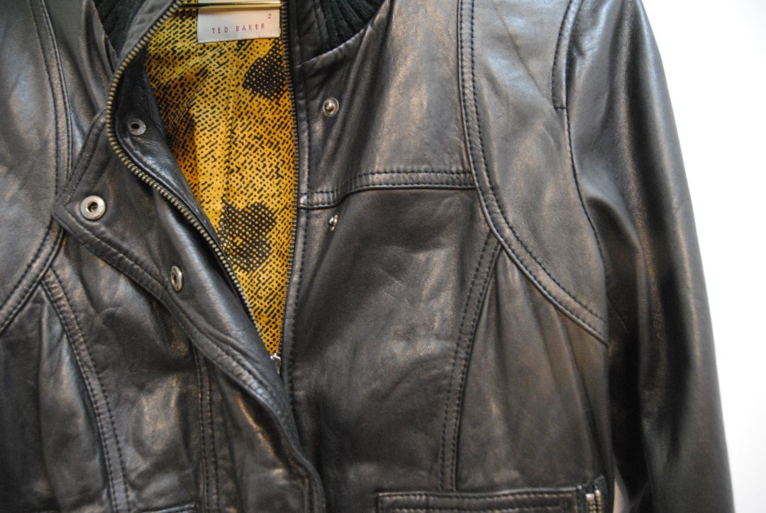 black Ted Baker bomber jacket with ribbed knit trim, 2 EU / US 6
