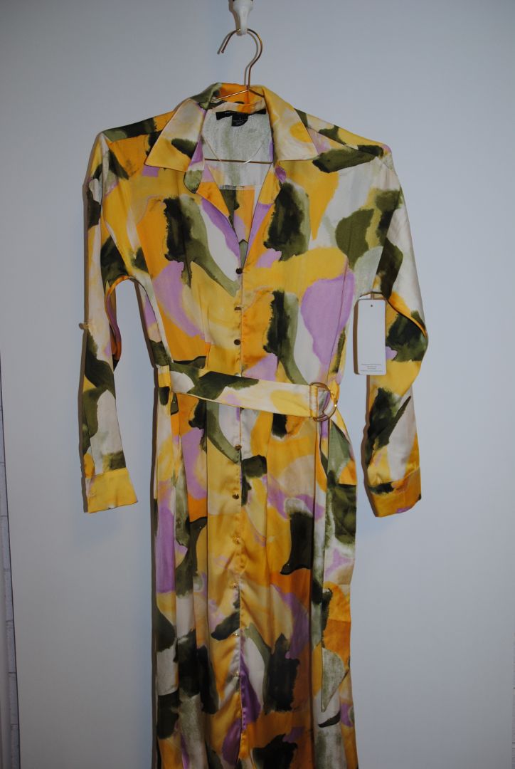 Yellow green purple French Connection abstract dress, S