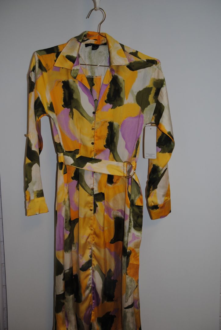 Yellow green purple French Connection abstract dress, S