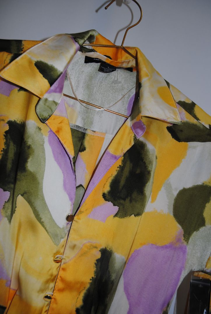 Yellow green purple French Connection abstract dress, S