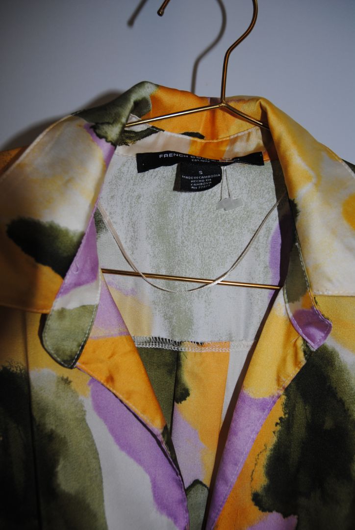 Yellow green purple French Connection abstract dress, S