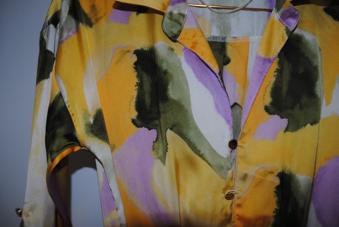 Yellow green purple French Connection abstract dress, S