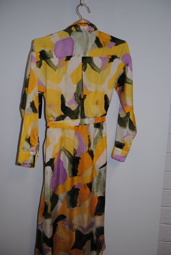 Yellow green purple French Connection abstract dress, S