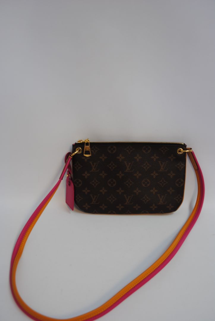 monogram + fuschia + yellow Louis Vuitton rare cross body monogram, Length: 9.8 in Height: 5.9 in Depth: 1.5 in Strap Drop: ~19β21 in (non-adjustable)