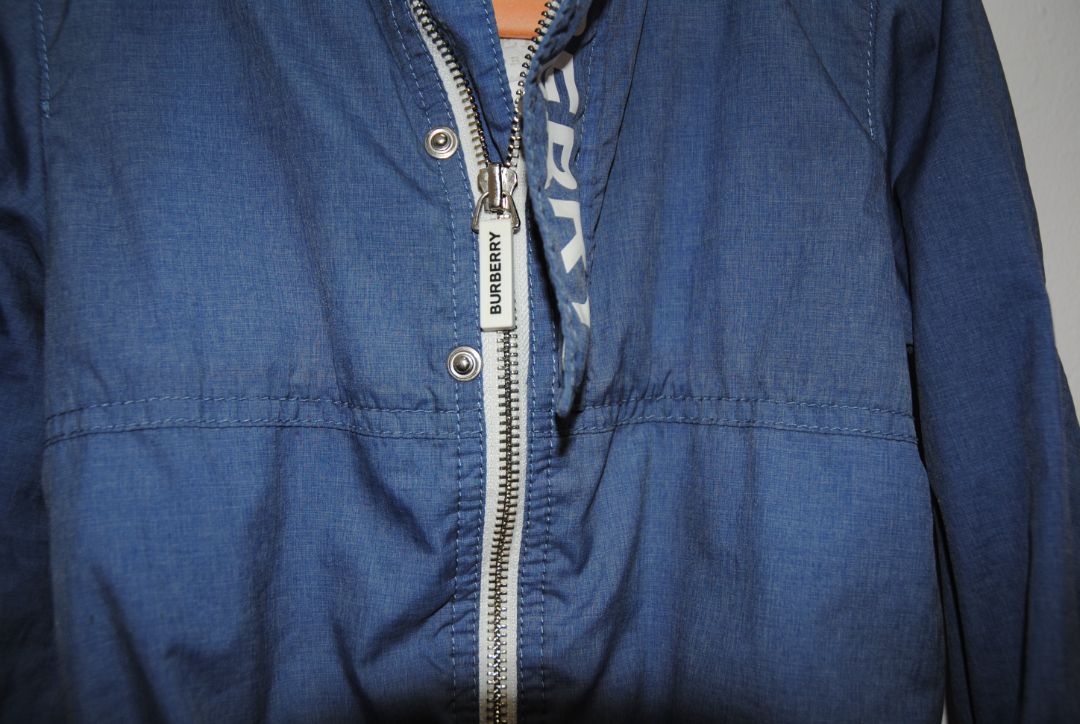 blue Burberry hooded zip, 18 mos