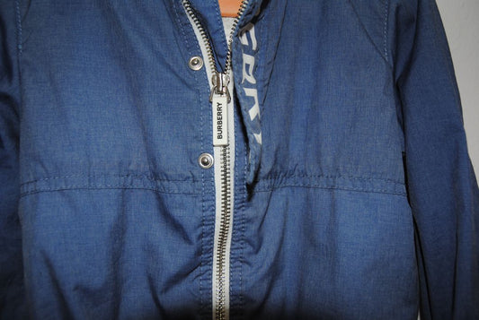 blue Burberry hooded zip, 18 mos
