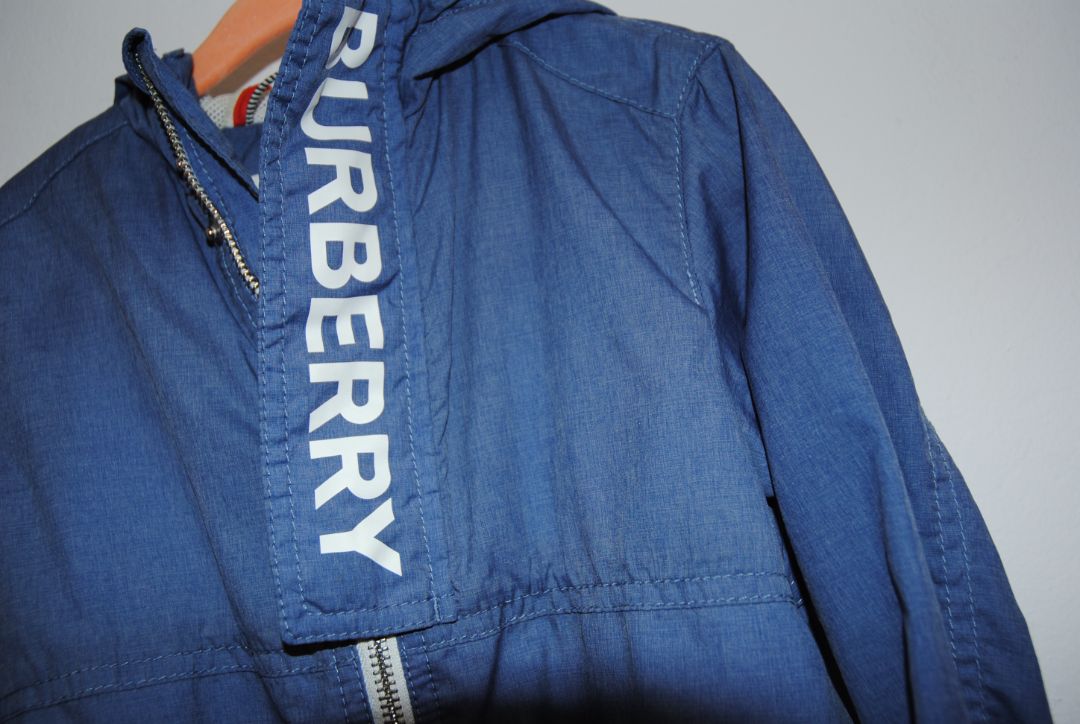 blue Burberry hooded zip, 18 mos