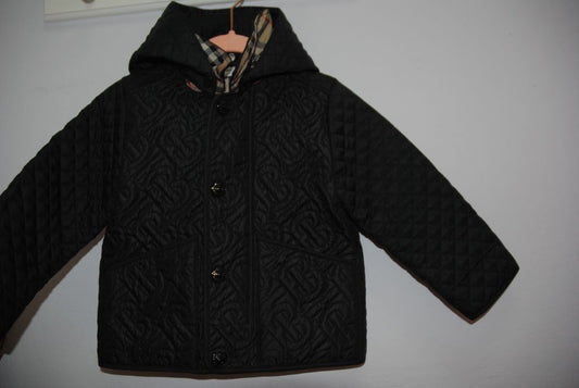 black Burberry quilt with hood jacket, 2 YRS