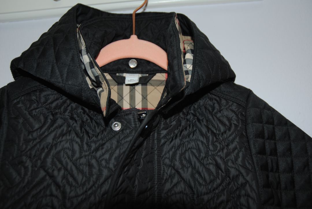 black Burberry quilt with hood jacket, 2 YRS