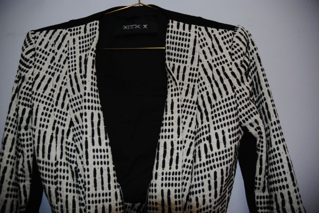 black and white KITX open zip tweed, 6