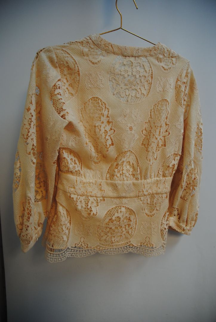 beige lace Maje Blush Guipure Lace Blouse – Romantic Cutwork Elegance, M