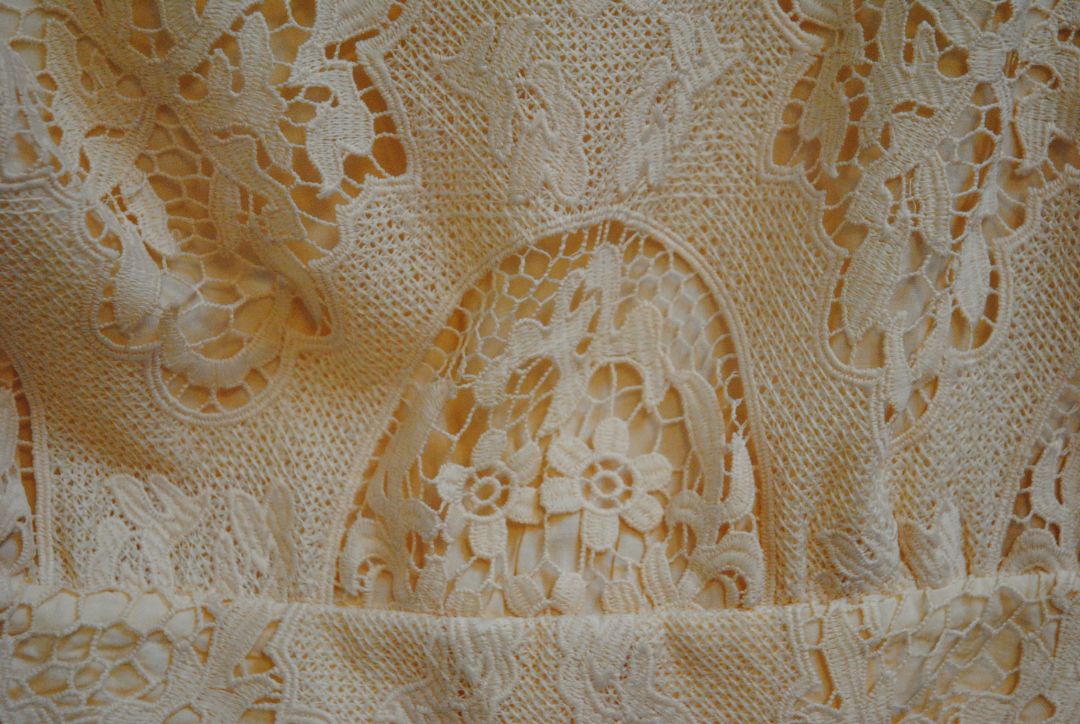 beige lace Maje Blush Guipure Lace Blouse – Romantic Cutwork Elegance, M