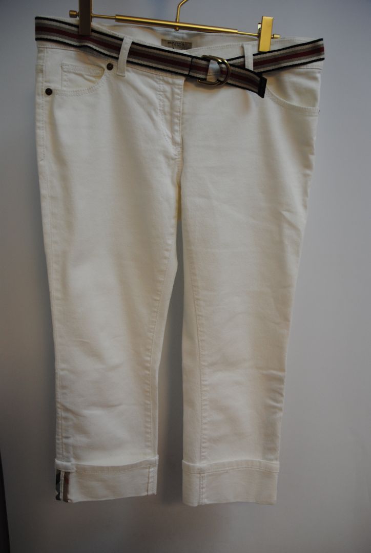 white Burberry Mid-rise white denim jeans with signature check-detail belt, 8