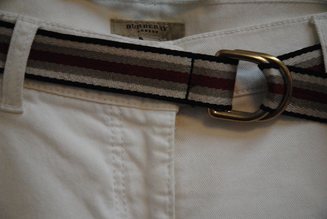 white Burberry Mid-rise white denim jeans with signature check-detail belt, 8