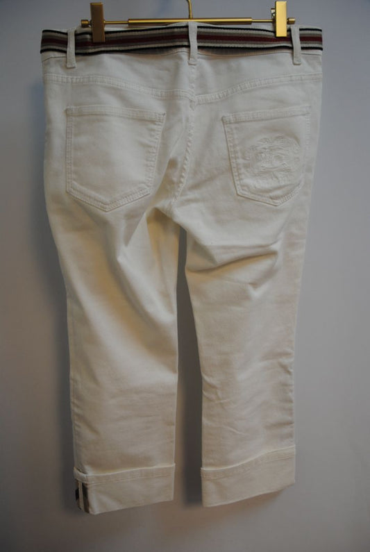 white Burberry Mid-rise white denim jeans with signature check-detail belt, 8
