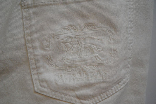 white Burberry Mid-rise white denim jeans with signature check-detail belt, 8